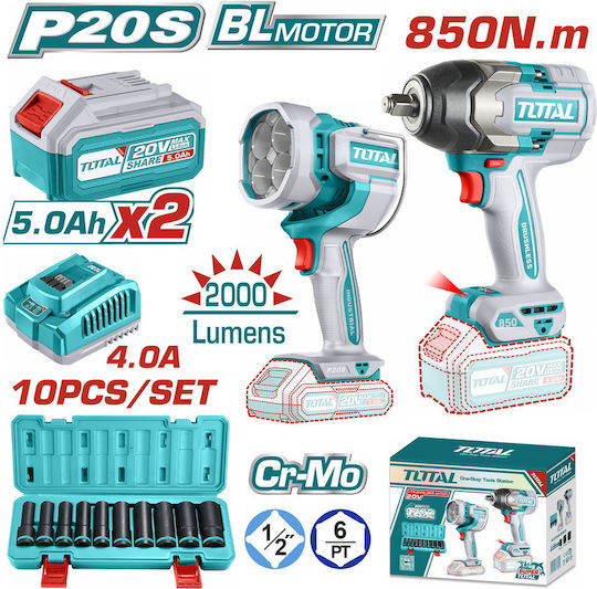 Total TOSLI241181E Set Impact Driver & Projector Brushless 20V with 2 Batteries 5Ah