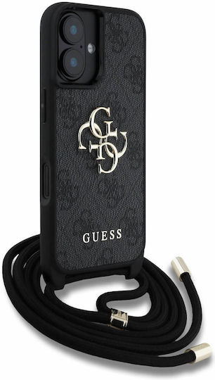 Guess Logo Umschlag Rückseite Synthetisches Leder mit Band Schwarz (iPhone 16)