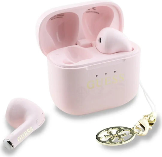 Guess Classic Logo Charm Earbud Bluetooth Handsfree Ακουστικά με Θήκη Φόρτισης Ροζ