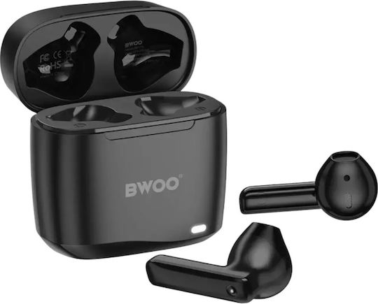 BWOO BW94 Earbud Bluetooth хендсфри Слушалки с Устойчивост на Пот и Кутийка за Зареждане Черен