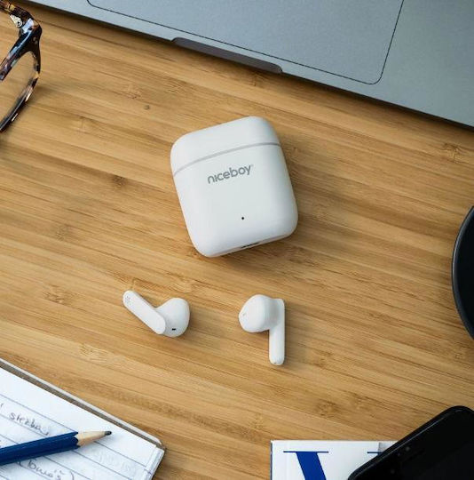 Niceboy HIVE Beans In ear Bluetooth хендсфри Слушалки с Устойчивост на Пот и Кутийка за Зареждане Бял