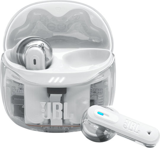 JBL Tune Flex 2 Earbud Bluetooth Handsfree Earphones with Sweat Resistance and Charging Case Ghost Edition White