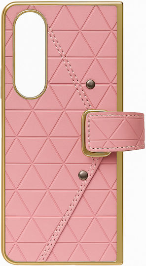 360 Vollschutz Kunststoff / Synthetisches Leder Set mit Glas Rosa (Galaxy Z Fold 3)