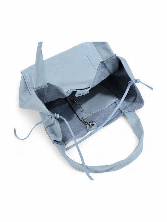 Leather Women's Bag Shopper Shoulder Light Blue