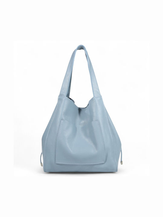 Leather Women's Bag Shopper Shoulder Light Blue