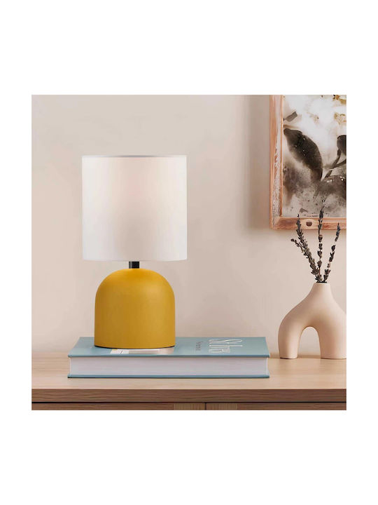GloboStar Loren Metal Table Lamp for E14 Fitting with White Shade and Yellow Base