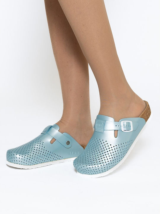 Leon Women's Leather Anatomic Clogs Blue