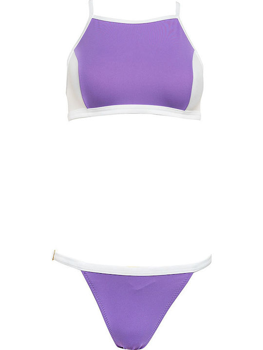 Bikini Set Top & Slip Bottom Lilac And White
