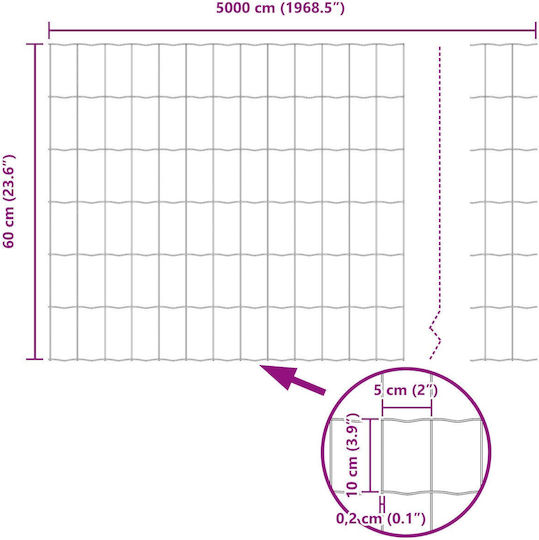 vidaXL Wire Fencing Set Gray 1x50m