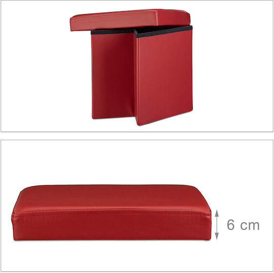 Stool For Living Room With Storage Space Leather Red 38x38x38cm