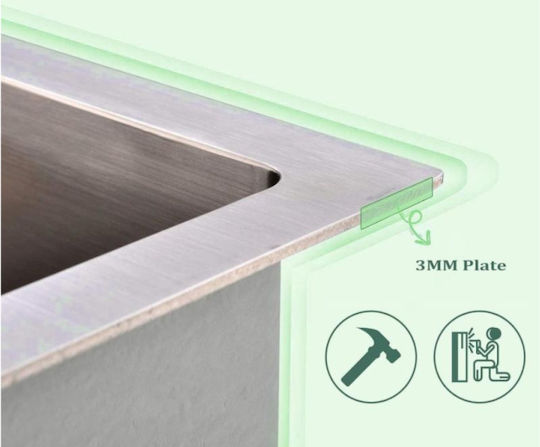 Drop-In Мивка Inox Ш75xД46см Сив