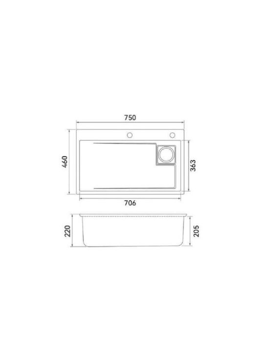 Drop-In Chiuvetă Inox L75xW46cm Gri