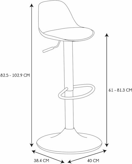 Stool Bar Isak with Back & Adjustable Height White 41.5x38x83cm