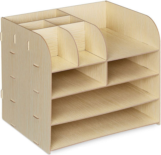 Organizator birou 10 compartimente de depozitare dimensiuni diferite realizat din MDF maro deschis
