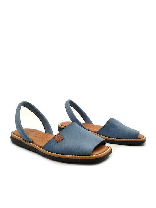 Leder Flache Sandalen für Damen in Hellblau Farbe