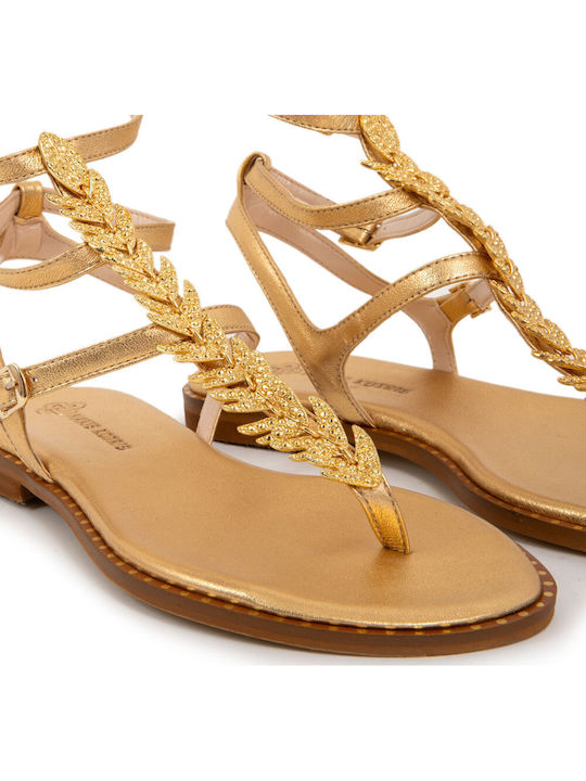 Women's Flat Sandals in Gold Color