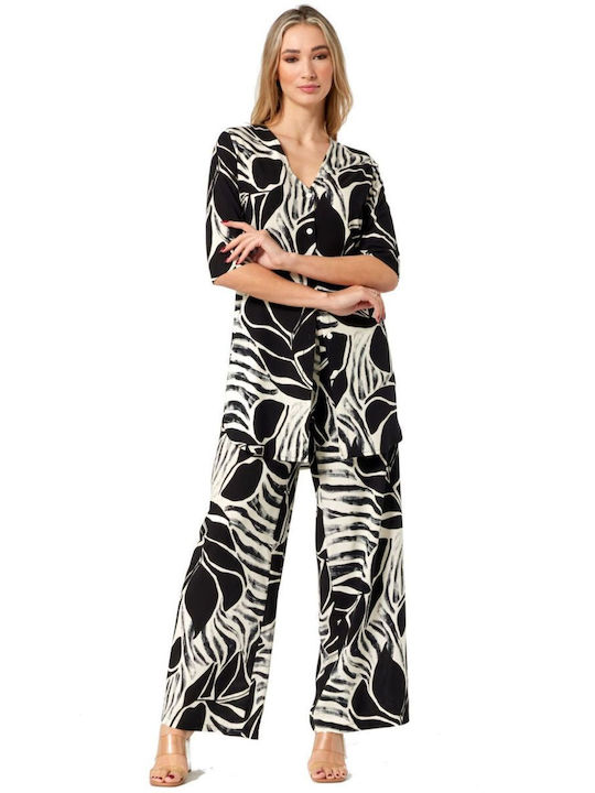 Damen Hemd Black Blumen