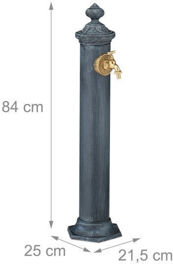 Fântână de Grădină Antică din Fontă cu Robinet Auriu Relaxdays Dimensiuni Aprox. 84 X 21,5 X 25 Cm