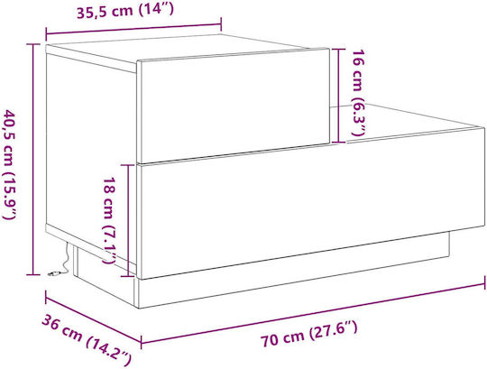Κομοδίνο από Μασίφ Ξύλο Παλιό ξύλο 70x36x40.5cm