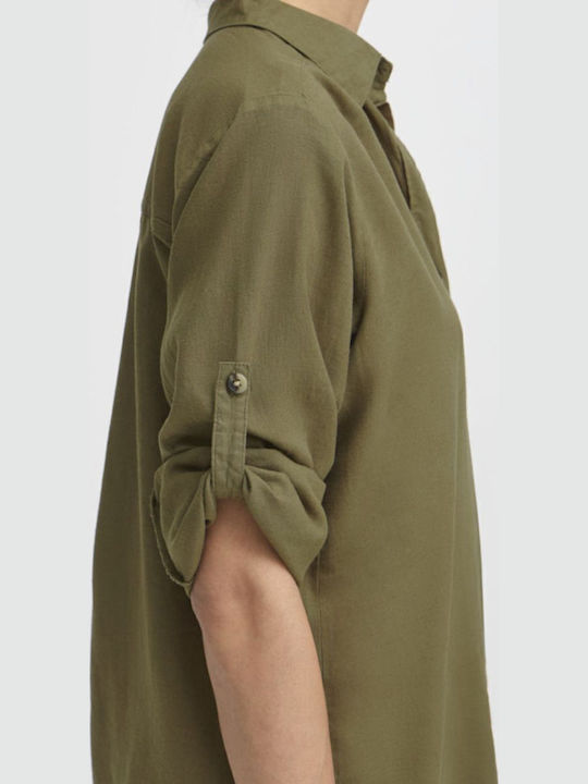 Langärmelig Damen Seidig Hemd Haki