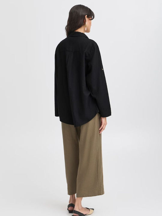 Langärmelig Damen Seidig Hemd Black