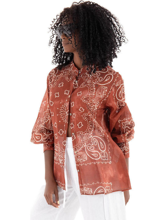 Women's Long Sleeve Shirt Rust Brown