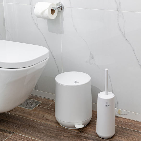 Estia Fjord Kunststoff Set aus Toilettenbürste und Mülleimer für das Badezimmer Sanftes Schließen 5Es Weiß