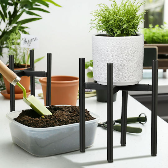 Set 2 Suporturi Reglabile pentru Plante din Fier Negru 31 X 26-37 X 26-37 Cm Capacitate de Încărcare 50 Kg