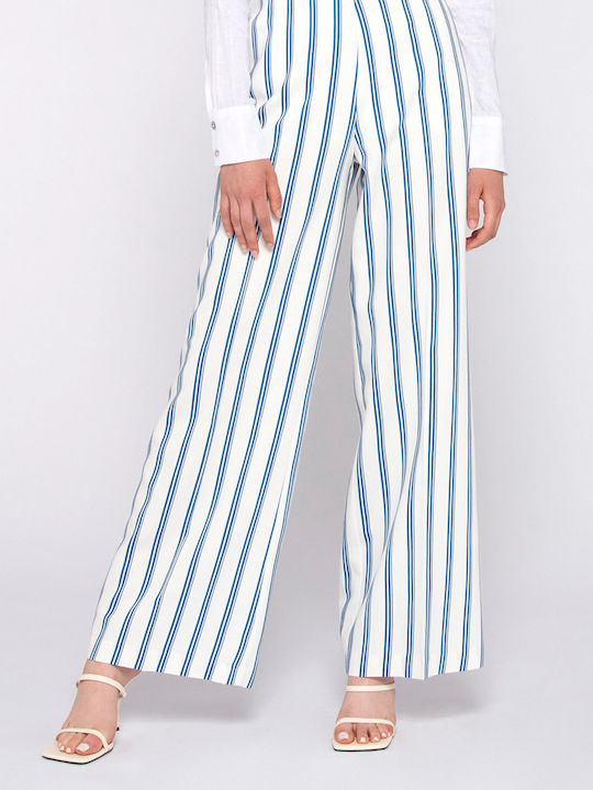 Silvian Heach Women's Fabric Trousers Straight Striped Blue