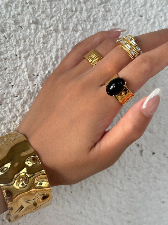 Enotia Damen Ring mit Steinen aus Stahl Vergoldet