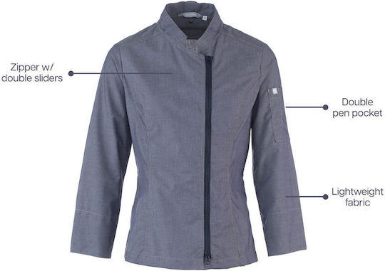 Damen Kochjacke Oporto Dunkelgrau Reißverschluss Martiform
