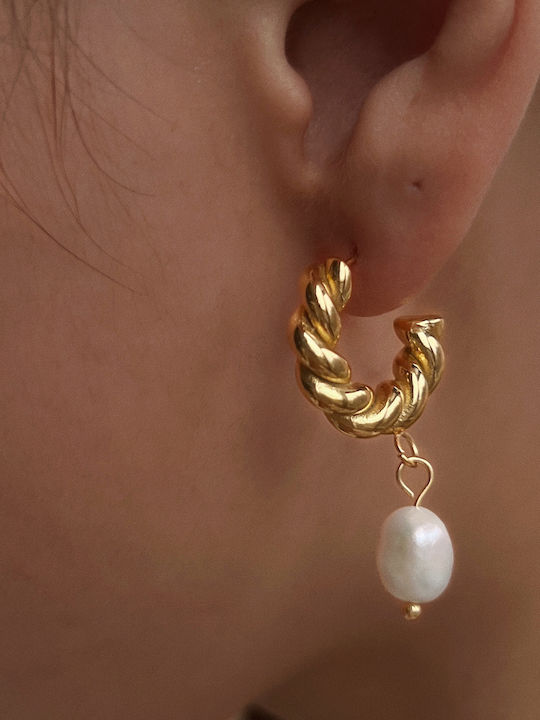 Enotia Earrings Hoops made of Steel Gold Plated with Pearls