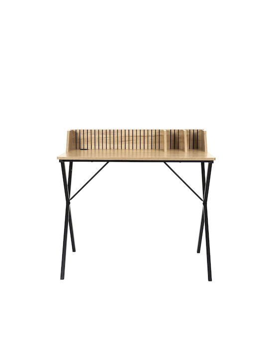 Desk Wooden Black with Metal Legs 90x50x84.5cm