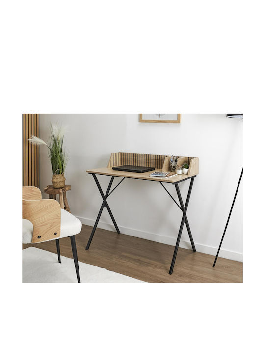Desk Wooden Black with Metal Legs 90x50x84.5cm