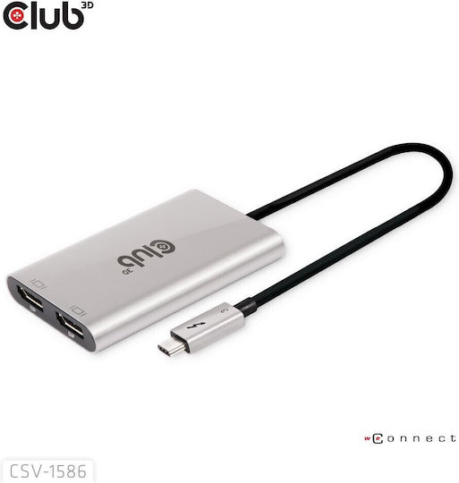Club3D Μετατροπέας Thunderbolt 3 male σε DisplayPort 2x female Ασημί 1τμχ CSV-1586