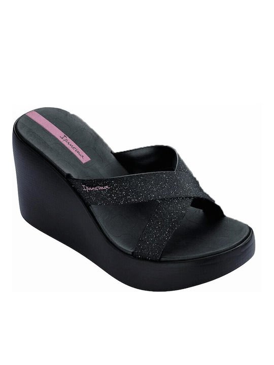 Slides Negre Sclipitoare cu Platformă în Culoare Neagră