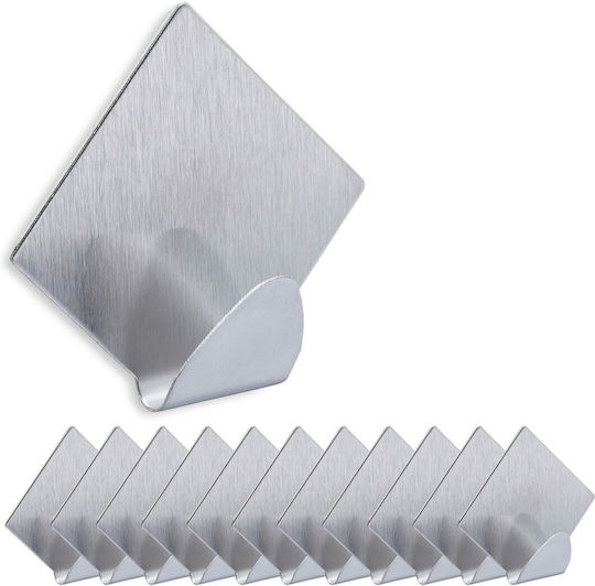 Set 10 Diamond-shaped Coat Hooks Adhesive Tape Silver Set 10 Diamond-shaped Coat Hooks Adhesive Tape Silver