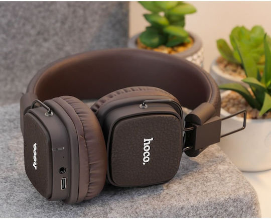 Hoco W56 Ασύρματα / Ενσύρματα On Ear Ακουστικά με 28 ώρες Λειτουργίας Καφέ