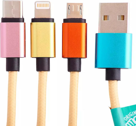 Lazerbuilt Плетена USB към micro USB / Type-C / Lightning Кабел 2Спецификация Оранжев 1.2м