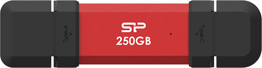 Silicon Power Ds72 250GB USB 3.2 SSD Stick mit Verbindung USB-A & USB-C Rot