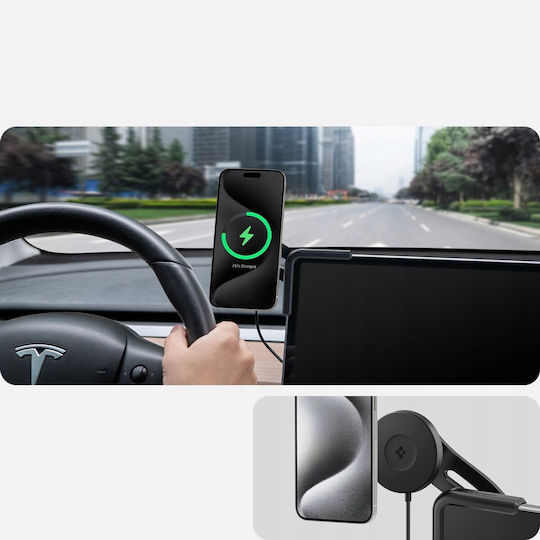Spigen Tesla Taplock Magsafe Car Mount Charger Car Mobile Mount with Magnet and Wireless Charging MagSafe Black
