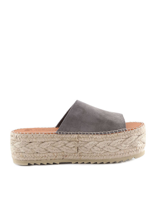 Leather Women's Flat Sandals Flatforms in Gray Color