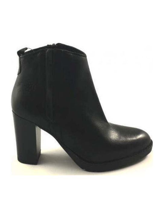 Leather Women's Chelsea Boots with High Heel Brown