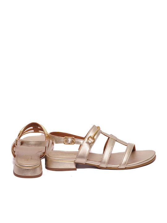 Leder Flache Sandalen für Damen in Gold Farbe