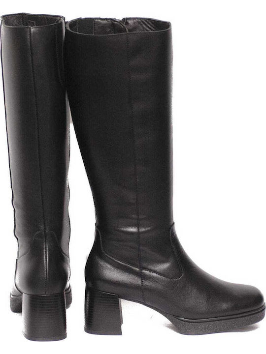 Leather Medium Heel Women's Boots Black