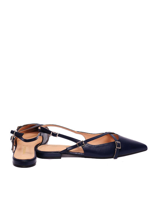 Δερμάτινες Γυναικείες Μπαλαρίνες Slingback σε Μπλε Χρώμα