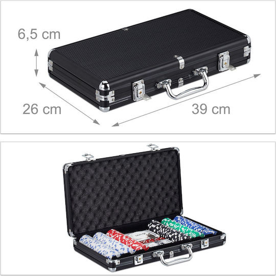 Set Poker Complex 300 Jetoane de la Relaxdays Include 2 Pachete Cărți 5 Zaruri Echipat cu Geantă din Aluminiu Măsurând 26,5 X 38 X 7 Cm Negru