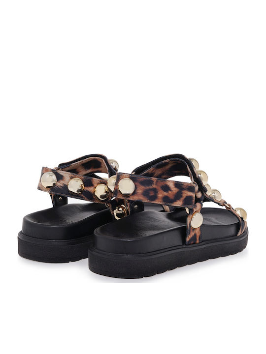 Leder Flache Sandalen für Damen Flatforms Leopard