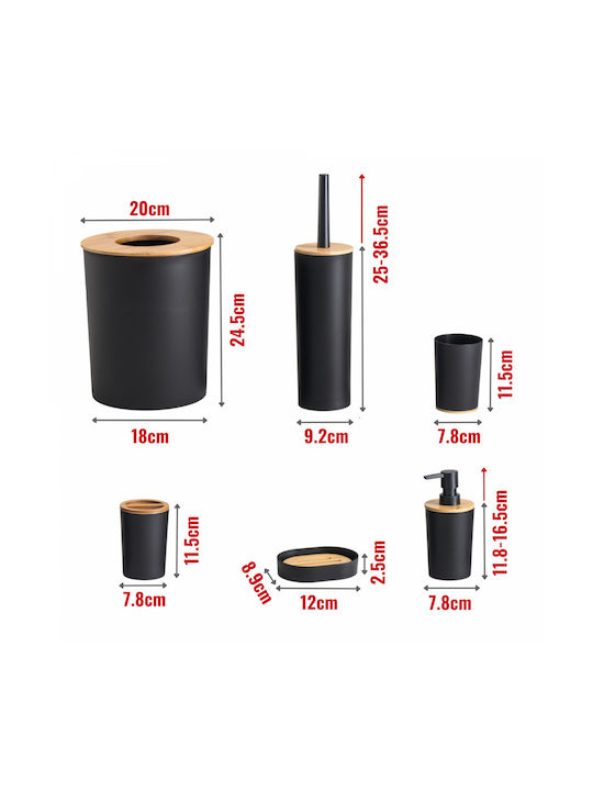 Herzberg Herzberg Bathroom Accessory Set Plastic Black 6 Pieces
