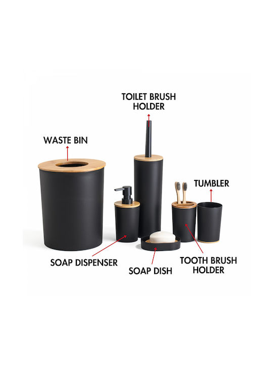 Herzberg Herzberg Bathroom Accessory Set Plastic Black 6 Pieces